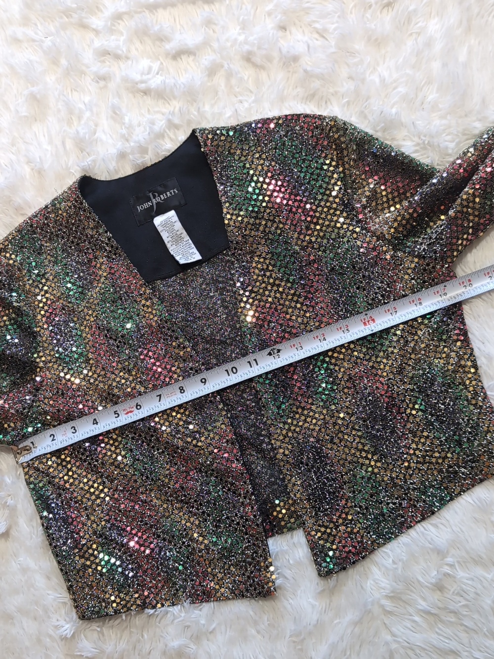 90s Rainbow Sequin Gold Sparkly Metallic John Roberts Vintage Party Jacket - Picture 9 of 10